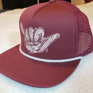 NWT Howler Brothers Shaka Fish Hang Loose Snapback Cap Hat Burgundy Trucker Rare